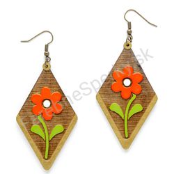 Drevené handmade ľudové náušnice -