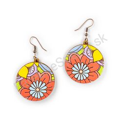 Vysiace drevené kruhové náušnice kvetinové - Hippie Blossom 5
