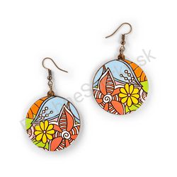 Vysiace drevené kruhové náušnice kvetinové - Hippie Blossom 12