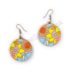 Vysiace drevené kruhové náušnice kvetinové - Hippie Blossom 20