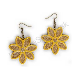 Drevené handmade kvetinkové náušnice - Elegant Bloom (zlaté)