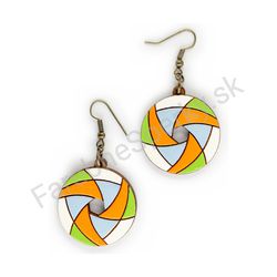 Drevené visiace geometrické náušnice - Hexa Spin (kruhové), pestrofarebné 5