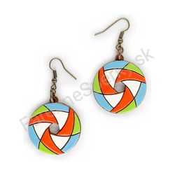 Drevené visiace geometrické náušnice - Hexa Spin (kruhové), pestrofarebné 7