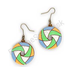 Drevené visiace geometrické náušnice - Hexa Spin (kruhové), pestrofarebné 9