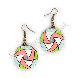 Drevené visiace geometrické náušnice - Hexa Spin (kruhové), pestrofarebné 10