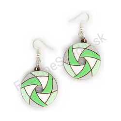 Drevené visiace geometrické náušnice - Hexa Spin (kruhové), zelené