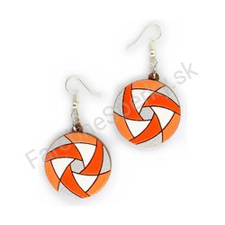 Drevené visiace geometrické náušnice - Hexa Spin (kruhové), oranžové