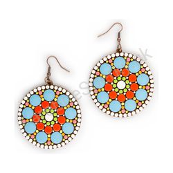 Drevené visiace geometrické náušnice - Beaded Orbit 2 (kruhové, veľké), pestrofarebné 2