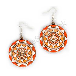 Drevené handmade mandala náušnice - Triangular Radiance (červené)