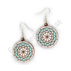 Drevené handmade mandala náušnice - Radiant Wheel (modré)