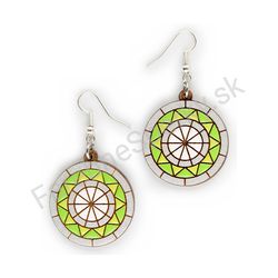Drevené handmade mandala náušnice - Radiant Wheel (zelené)