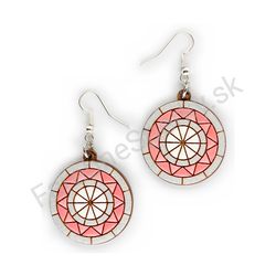 Drevené handmade mandala náušnice - Radiant Wheel (ružové)