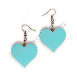 Drevené handmade srdiečkové náušnice - Pure Heart (tyrkysové, veľké)