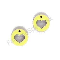 Drevené handmade srdiečkové náušnice - Heart Circle (žlté)