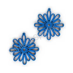 Drevené visiace čipkované náušnice - Snowflake (nepravidelné), modré 1
