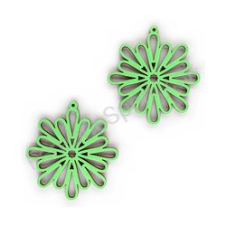 Drevené visiace čipkované náušnice - Snowflake (nepravidelné), zelené 2