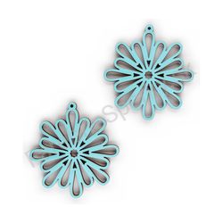 Drevené visiace čipkované náušnice - Snowflake (nepravidelné), tyrkysové