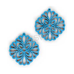 Drevené visiace čipkované náušnice - Floral Touch (kosoštvorcové), modré 1