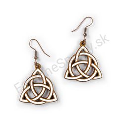 Drevené visiace geometrické náušnice - Trinity Knot (trojuholníkové), biele