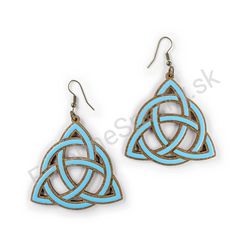 Drevené visiace geometrické náušnice - Trinity Knot (trojuholníkové), modré