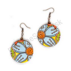 Vysiace drevené kruhové náušnice kvetinové - Hippie Blossom 3