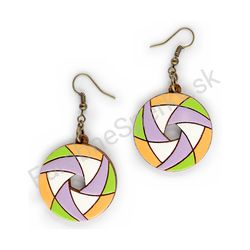 Drevené visiace geometrické náušnice - Hexa Spin (kruhové), pestrofarebné 4