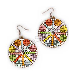 Drevené handmade mandala náušnice - Geometric Spin (veľké)