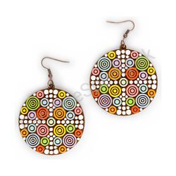 Drevené handmade mandala náušnice - Target Glow (farebné, veľké)