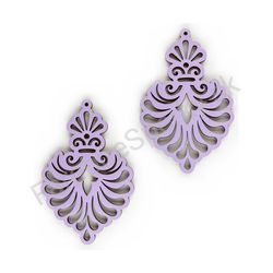 Drevené visiace čipkované náušnice - Royal Elegance (nepravidelné), fialové 1