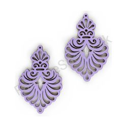 Drevené visiace čipkované náušnice - Royal Elegance (nepravidelné), fialové 2