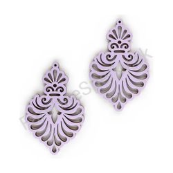 Drevené visiace čipkované náušnice - Royal Elegance (nepravidelné), fialové 3